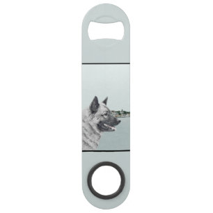 Norwegian Elkhound at Village Painting - Dog Art Bar Key