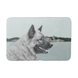 Norwegian Elkhound at Village Painting - Dog Art Bath Mat