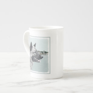 Norwegian Elkhound at Village Painting - Dog Art Bone China Mug