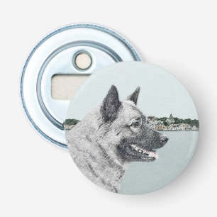 Norwegian Elkhound at Village Painting - Dog Art Bottle Opener