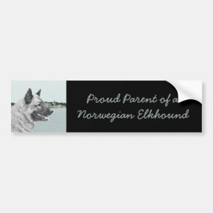 Norwegian Elkhound at Village Painting - Dog Art Bumper Sticker