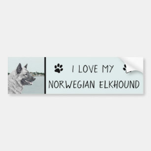 Norwegian Elkhound at Village Painting - Dog Art Bumper Sticker