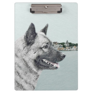 Norwegian Elkhound at Village Painting - Dog Art Clipboard