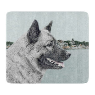 Norwegian Elkhound at Village Painting - Dog Art Cutting Board