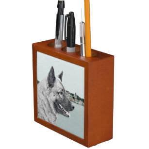 Norwegian Elkhound at Village Painting - Dog Art Desk Organizer