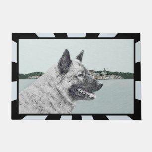 Norwegian Elkhound at Village Painting - Dog Art Doormat