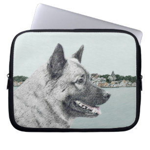 Norwegian Elkhound at Village Painting - Dog Art Laptop Sleeve