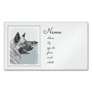 Norwegian Elkhound at Village Painting - Dog Art Magnetic Business Card