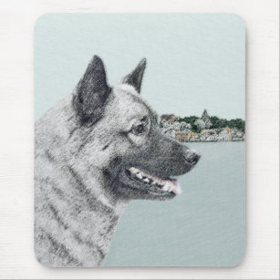 Norwegian Elkhound at Village Painting - Dog Art Mouse Pad