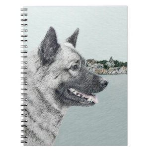 Norwegian Elkhound at Village Painting - Dog Art Notebook