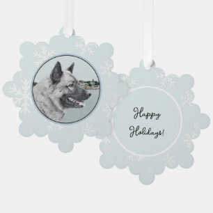 Norwegian Elkhound at Village Painting - Dog Art Ornament Card