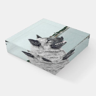 Norwegian Elkhound at Village Painting - Dog Art Paperweight