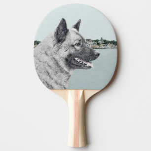 Norwegian Elkhound at Village Painting - Dog Art Ping Pong Paddle
