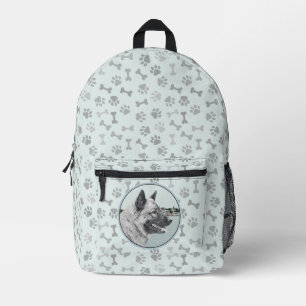 Norwegian Elkhound at Village Painting - Dog Art Printed Backpack