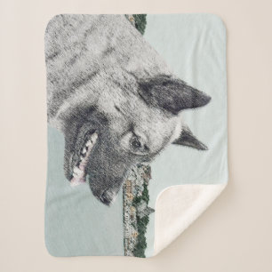 Norwegian Elkhound at Village Painting - Dog Art Sherpa Blanket