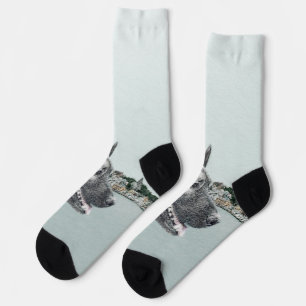 Norwegian Elkhound at Village Painting - Dog Art Socks