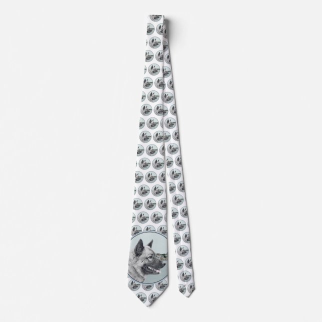 Norwegian Elkhound at Village Painting - Dog Art Tie (Front)