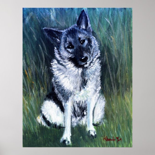 Norwegian Elkhound Dog Portrait Poster (Front)