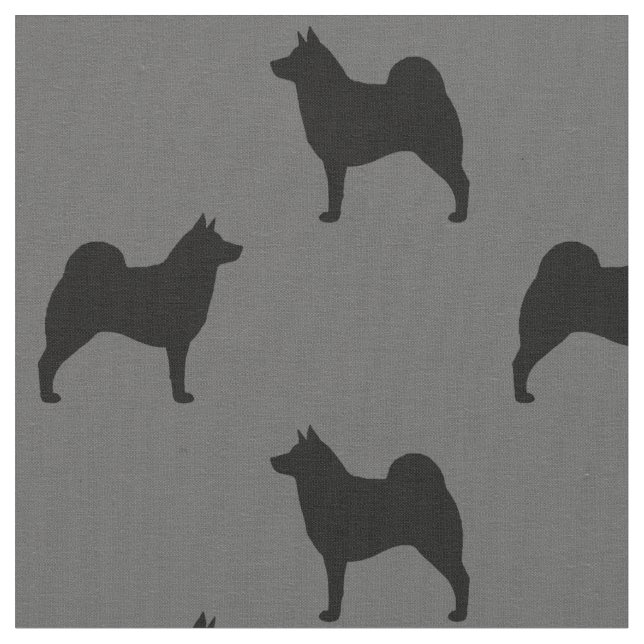 Norwegian Elkhound Dog Silhouettes Patterned Fabric (Close Up)