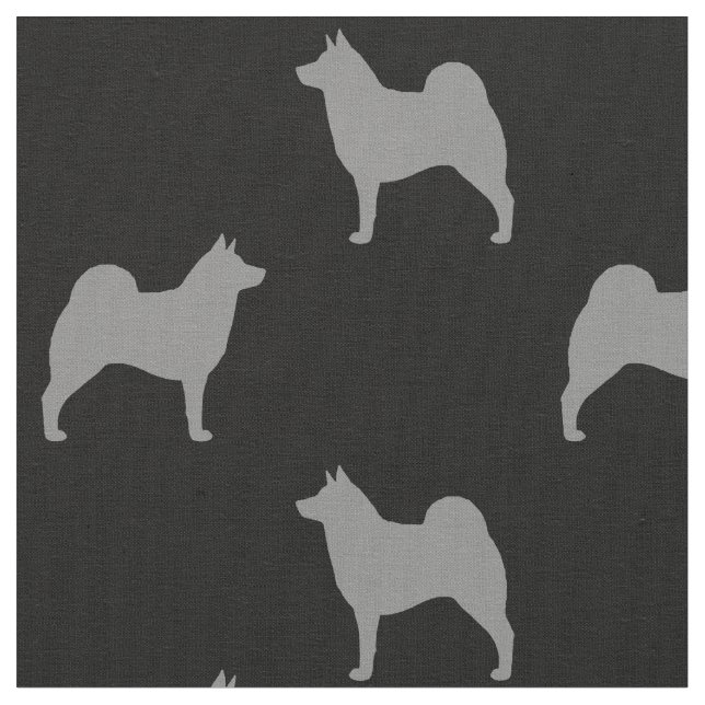 Norwegian Elkhound Dog Silhouettes Patterned Fabric (Close Up)
