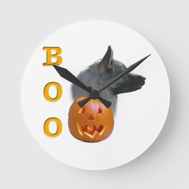 Norwegian Elkhound Halloween Boo Round Clock (Front)