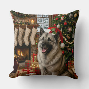 Norwegian elkhound holiday throw pillow