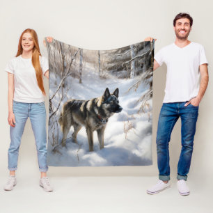 Norwegian Elkhound Let It Snow Christmas Fleece Blanket