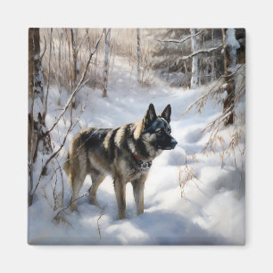 Norwegian Elkhound Let It Snow Christmas Magnet