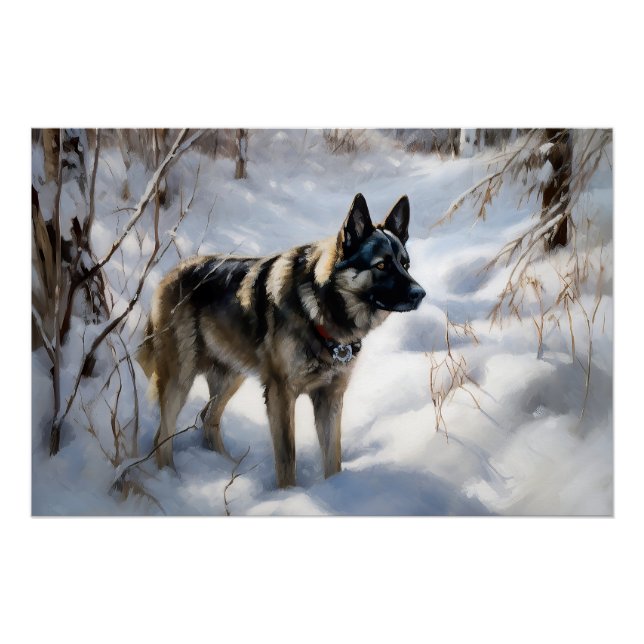 Norwegian Elkhound Let It Snow Christmas Poster (Front)