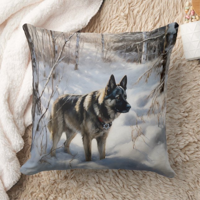 Norwegian Elkhound Let It Snow Christmas Throw Pillow (Blanket)