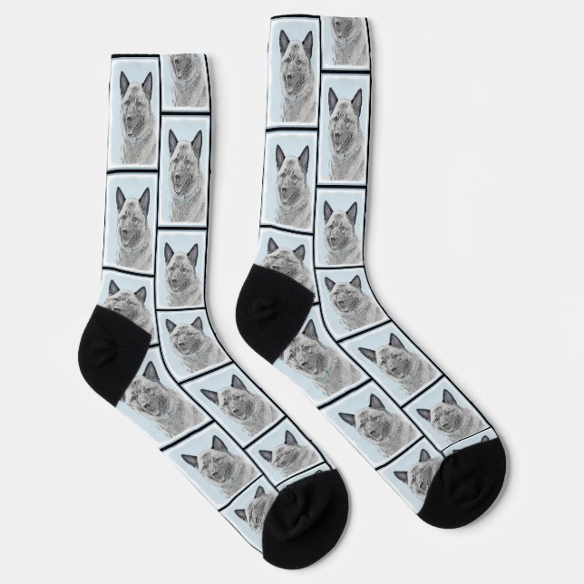 Norwegian Elkhound Painting Cute Original Dog Art Socks (Right)