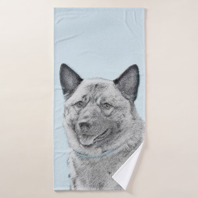 Norwegian Elkhound Painting - Original Dog Art Bath Towel Set (Bath Towel)