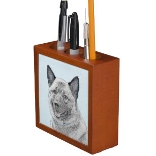 Norwegian Elkhound Painting - Original Dog Art Desk Organizer