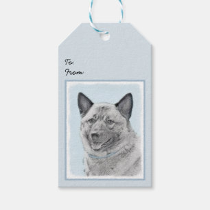 Norwegian Elkhound Painting - Original Dog Art Gift Tags