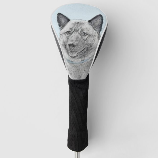 Norwegian Elkhound Painting - Original Dog Art Golf Head Cover (Front)