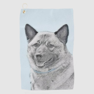 Norwegian Elkhound Painting - Original Dog Art Golf Towel