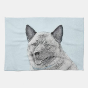 Norwegian Elkhound Painting - Original Dog Art Kitchen Towel