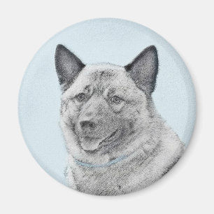 Norwegian Elkhound Painting - Original Dog Art Magnet