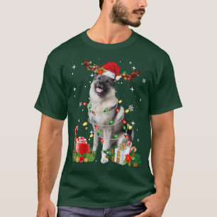 Norwegian Elkhound Reindeer Christmas Lights Funny T-Shirt
