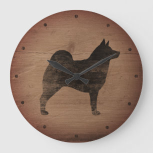 Norwegian Elkhound Silhouette Rustic Large Clock