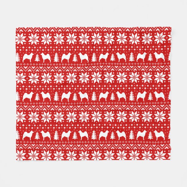 Norwegian Elkhound Silhouettes Christmas Holiday Fleece Blanket (Front (Horizontal))