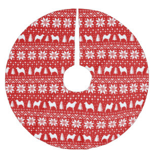 Norwegian Elkhound Silhouettes Christmas Pattern Brushed Polyester Tree Skirt