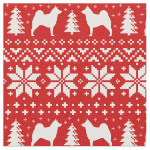 Norwegian Elkhound Silhouettes Christmas Pattern Fabric