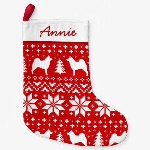 Norwegian Elkhound Silhouettes Holiday Pattern Small Christmas Stocking