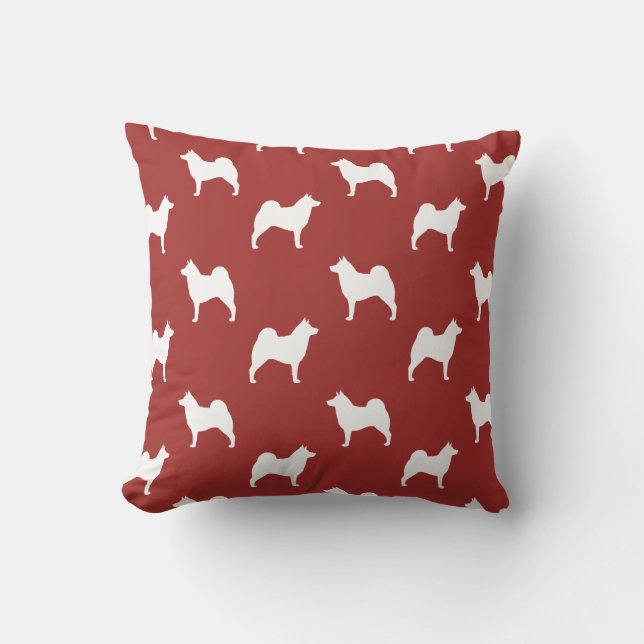 Norwegian Elkhound Silhouettes Pattern Red Throw Pillow (Front)