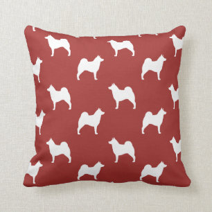 Norwegian Elkhound Silhouettes Pattern Red Throw Pillow