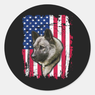 Norwegian Elkhound Us Flag 4th Of July Classic Round Sticker