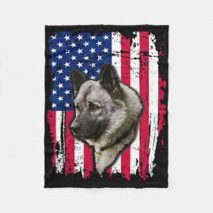 Norwegian Elkhound Us Flag 4th Of July  Fleece Blanket