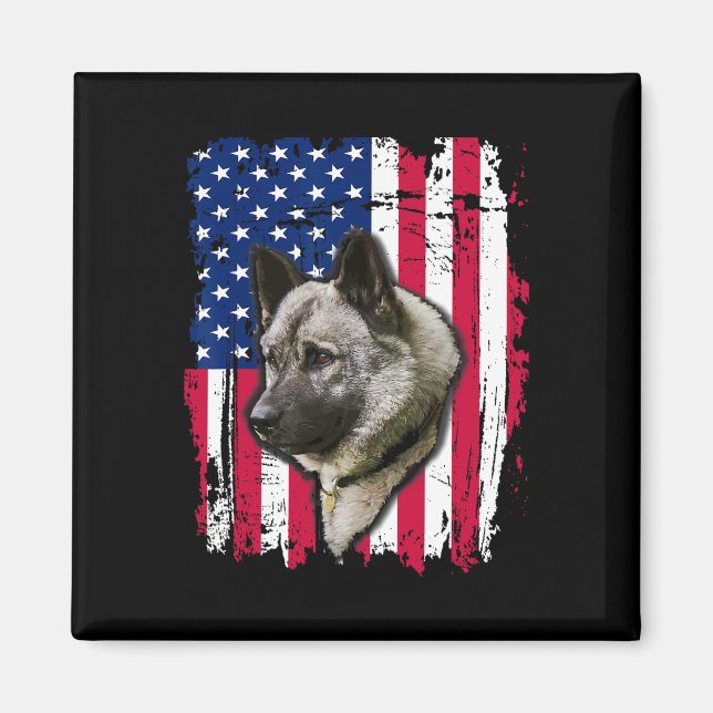 Norwegian Elkhound Us Flag 4th Of July  Magnet (Front)