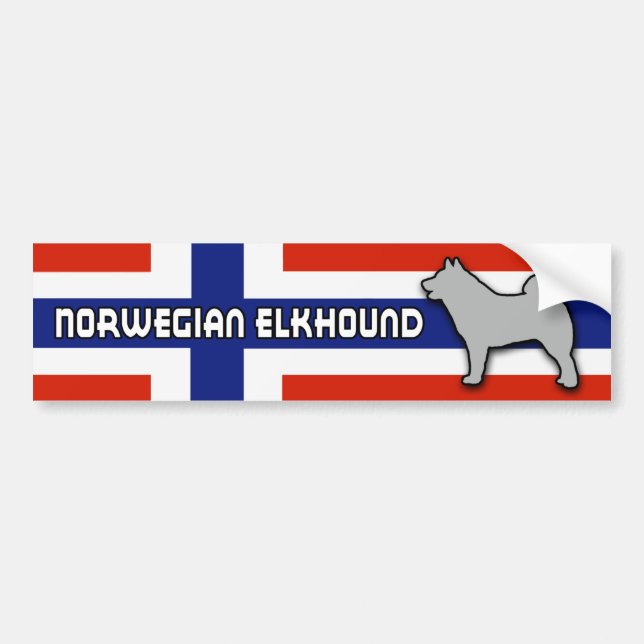 Norwegian Elkhound with Flag Bumper Sticker (Front)